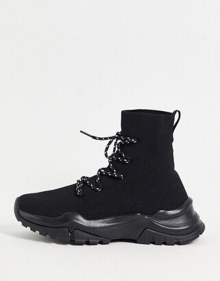 ASOS DESIGN Download sock sneakers with lace up in black