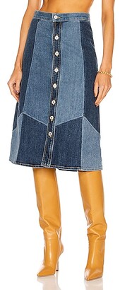 patchwork denim wrap skirt