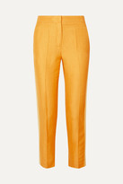 Thumbnail for your product : Les Héroïnes Bentley Cropped Grosgrain-trimmed Linen-blend Canvas Slim-leg Pants