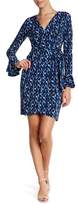 Thumbnail for your product : London Times Abstract Fleece Bell Sleeve Wrap Dress (Petite)