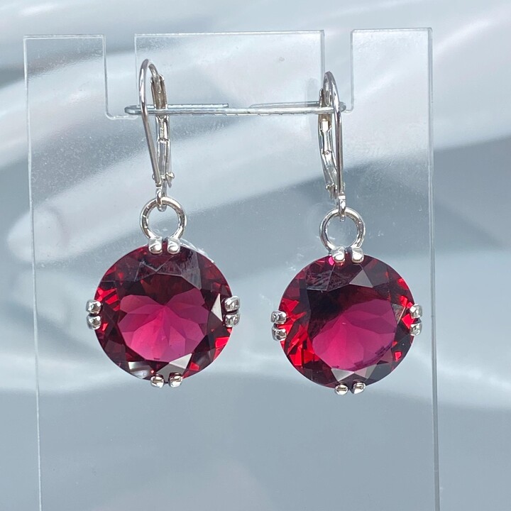 Etsy Ruby Earrings/ Sterling Silver/ 20Ctw Round Simulated Red Fleur De Lis Filigree [Custom Made] Design#e7