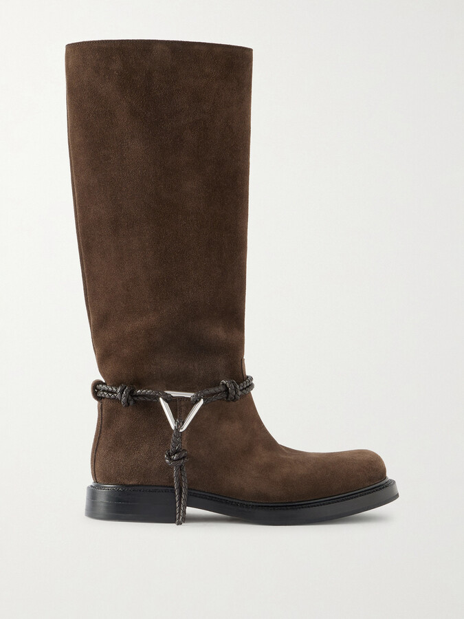 Bottega Veneta James Intrecciato Leather-trimmed Suede Knee Boots - Brown