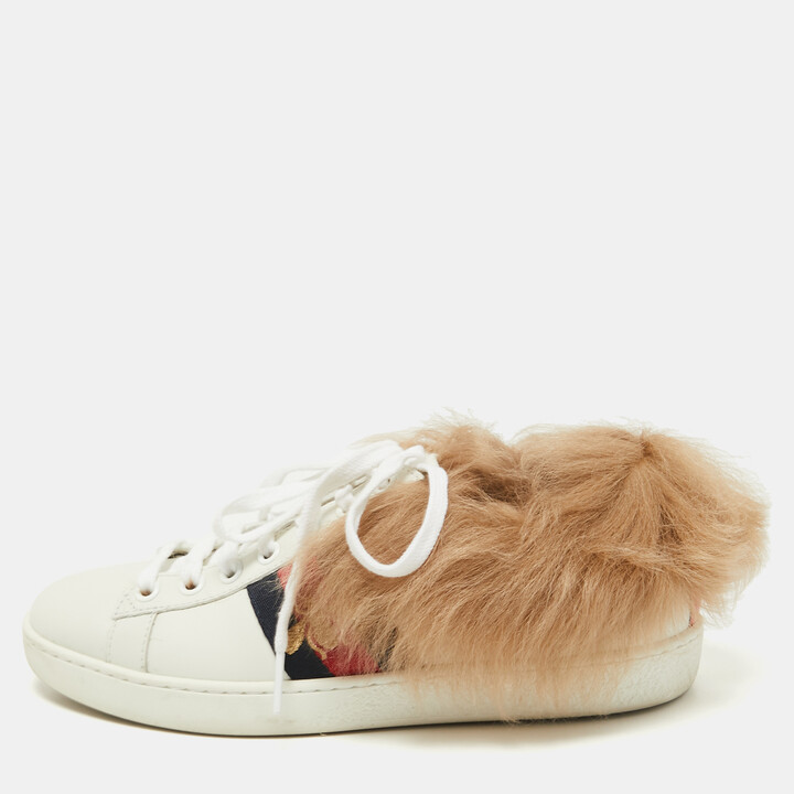 Jeg vasker mit tøj kaptajn kylling Gucci White Leather and Fur Bee Embroidered Ace Sneakers Size 35 - ShopStyle
