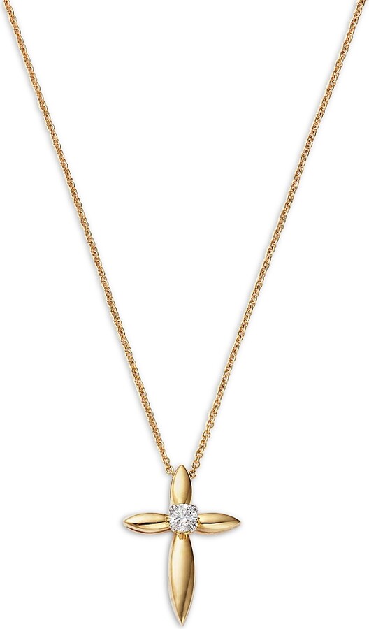 Bloomingdale's Fine Collection Bloomingdale's Diamond Solitaire Diamond Cross Pendant Necklace in 14K Yellow Gold 0.20 tcw