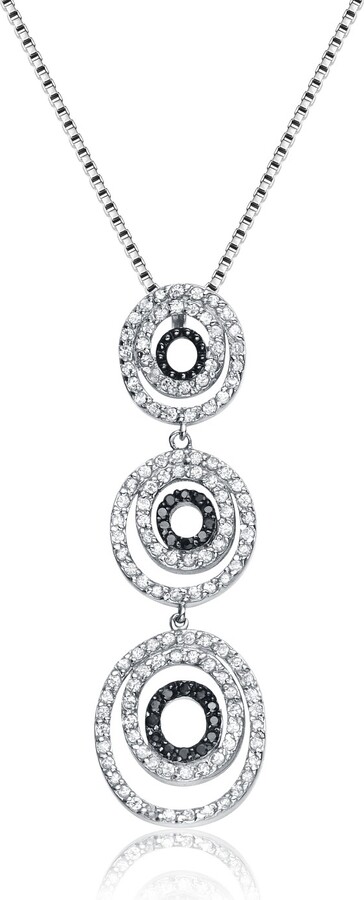 Genevive Black / White / Silver Sterling Silver Cubic Zirconia Triple Circle Necklace