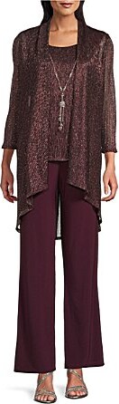 R & M Richards R M Richards Pleated Crinkle Metallic Scoop Neck 34 Sleeve 3-Piece Pant Set