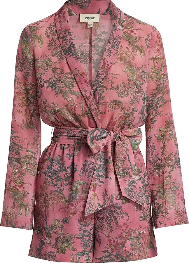 L'Agence Women's Arabell Floral Tie-Waist Romper - Mauve Multi Kesi Print - Size 8