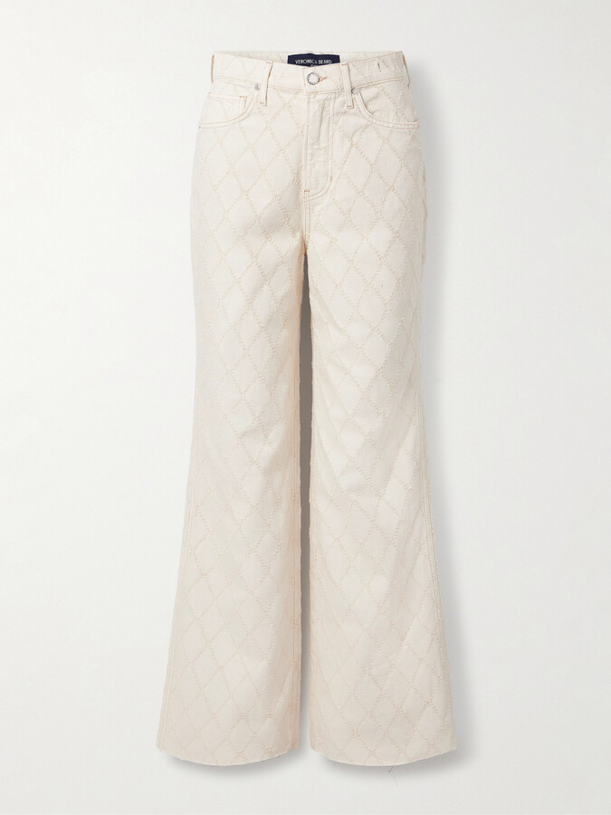 Veronica Beard Taylor Frayed Fil Coupé High-rise Wide-leg Jeans - Ecru