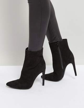 London Rebel Stiletto Heel Pointed Ankle Boot with Silver Zip