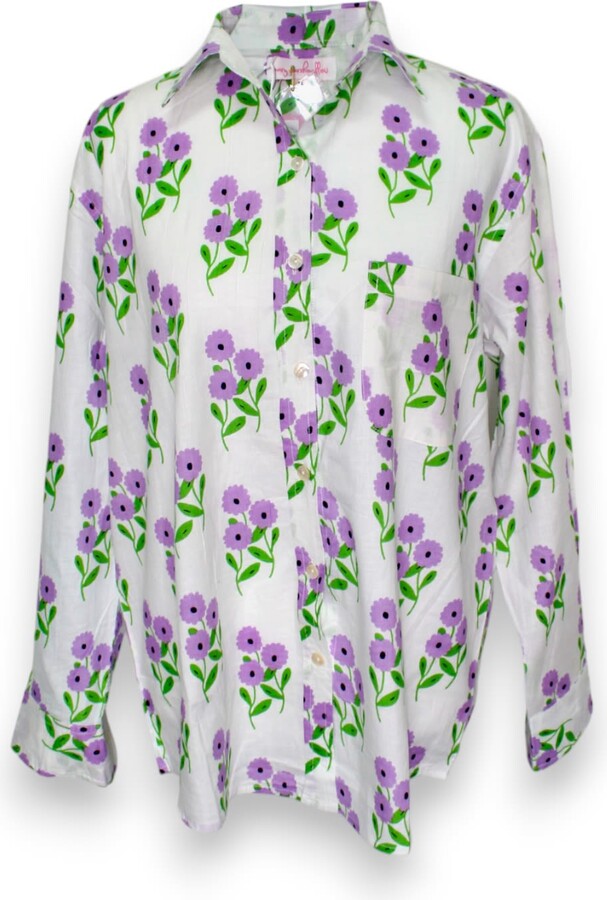 Mary Marshmallow Purple Boyfriend Shirt - Bunch Of Daisies - Lavender