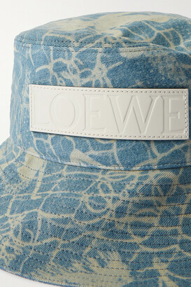 Loewe Leather-trimmed Bleached Denim Bucket Hat - Blue