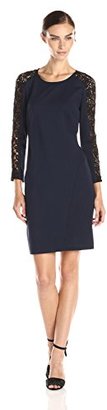 Magaschoni Women's Ponte and Lace Cap Sleeve Sheath Dress