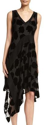 DKNY Sleeveless Velvet Leaf Midi Dress, Black