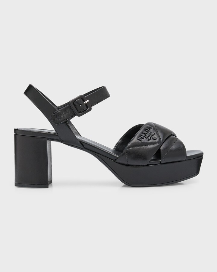 Prada Quilted Leather Ankle-Strap Platform Sandals