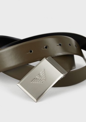 Emporio Armani Two-Tone Reversible Belt With Eagle Plate