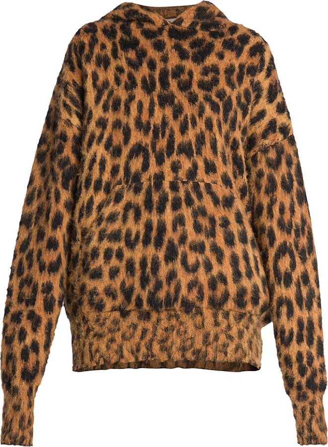 LQJstore Women Ruffle Leopard Print Sweatshirt Long Sleeve Fleece Winter Fuzzy Hoodie Pullover 