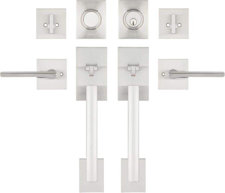 eModern Decor CozyBlock Arch Lever, Brushed Nickel Double Door Handlesets w/Single Cylinder Deadbolt, Entry Door Lock Sets w/Dummy