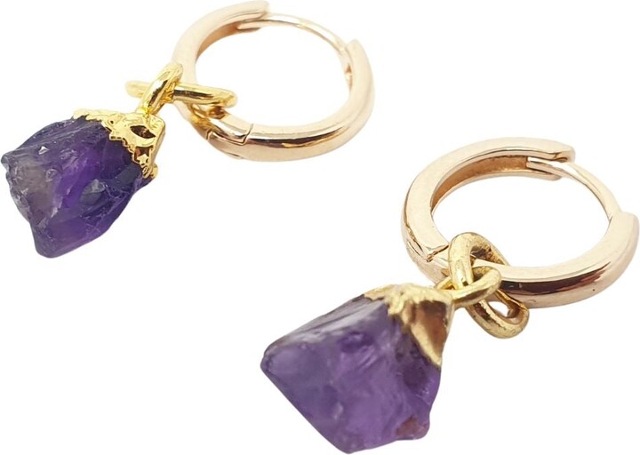 Harfi Gold / Yellow Raw Amethyst February Birthstone Gold Plated Huggies