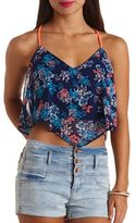 Thumbnail for your product : Charlotte Russe Flowy Floral Print Chiffon Crop Top