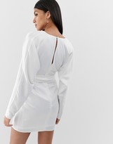 Thumbnail for your product : ASOS Tall DESIGN Tall mini dress with batwing sleeve and wrap waist in satin