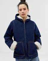 Thumbnail for your product : ASOS Design DESIGN denim jacket with hood with fleece lining