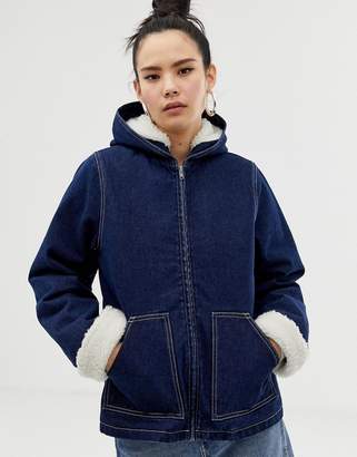 ASOS Design DESIGN denim jacket with hood with fleece lining