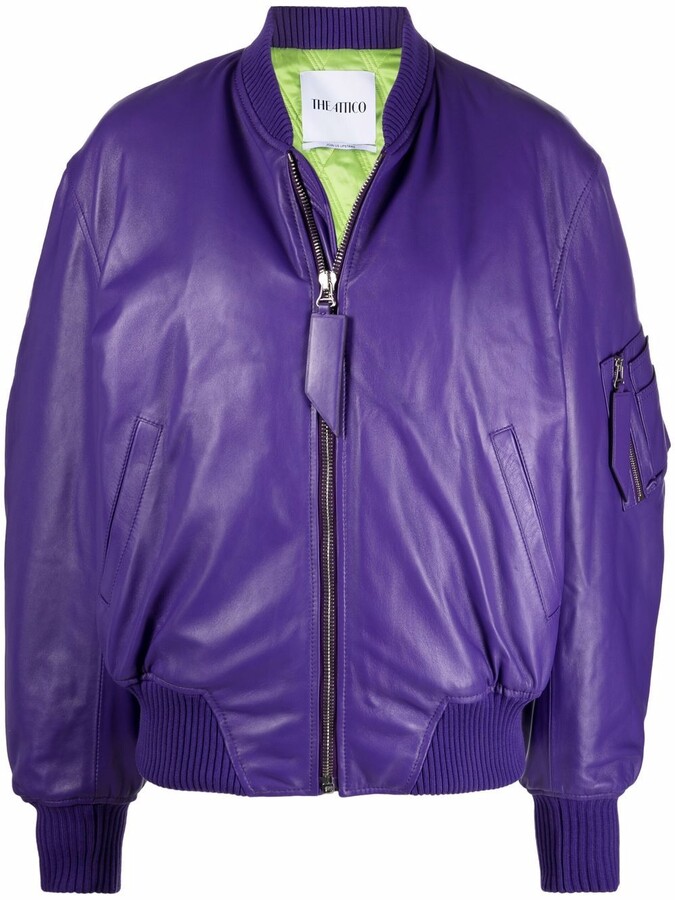 purple leather bomber jacket