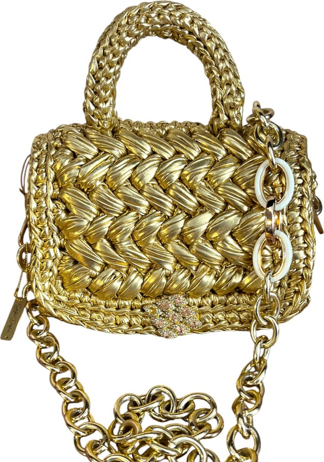 Sibylla Delphica Gold Metallic Crochet Clutch Bag - Medea