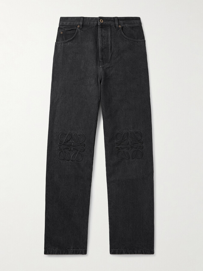 Loewe Wide-Leg Logo-Embroidered Jeans
