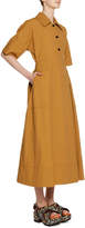 Thumbnail for your product : Marni Short-Sleeve 3-Button Self-Belt Ankle-Length Cotton-Linen Dress