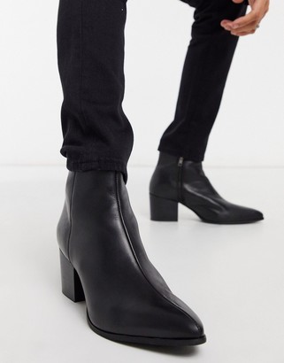 skraber filosofisk Bluebell ASOS DESIGN heeled chelsea boots with pointed toe in black leather with  black sole - ShopStyle
