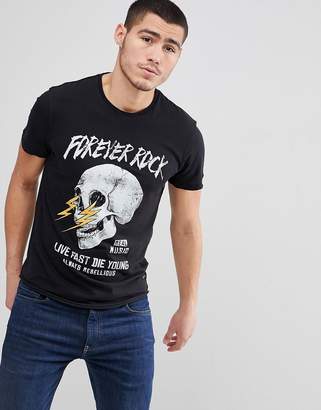Solid T-Shirt With Forever Rock Skull Print