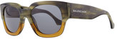 Thumbnail for your product : Balenciaga Thick Square Acetate Sunglasses, Striped Gray/Green