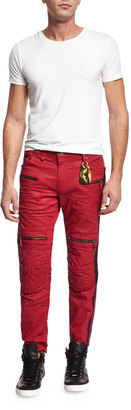 Robin's Jeans Red Racer Quilted-Knee Moto Jeans, Red