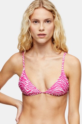 MinkPink Womens **Pink Tiger Triangle Bikini Top By Mink Pink - Pink