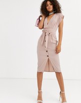 Thumbnail for your product : Asos Tall ASOS DESIGN Tall obi belt button through sleeveless midi dress