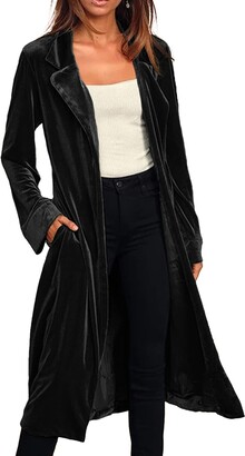 NHTFC Women's Solid Long Sleeve Velvet Jacket Open Front Long Cardigan Coat  with Pockets Outerwear Black - ShopStyle