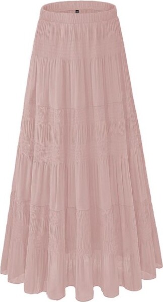 LEVEN SIXTEEN LEVENSIXTEENWomen's2025BohoChiffonMaxiSkirt-FlowyPleatedA-LineLongSkirtwithElasticWaistDarkRosePinkDarkRosePinkX-Large