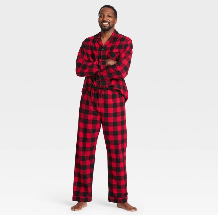 Men's Plaid Flannel Pajama Set Red S ShopStyle