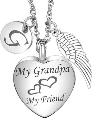 Keepsake GIONO Cremation Jewelry Grandpa Heart Urn necklace Monogram Angel Wing Charms Memorial Urn Pendant for ash