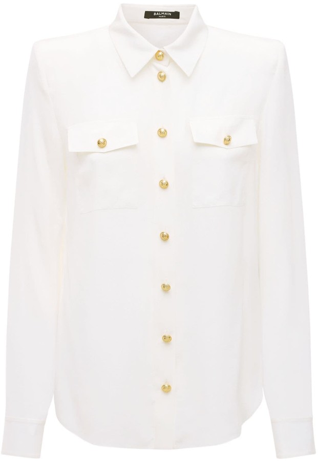 Balmain Buttoned sheer silk crêpe de chine shirt - ShopStyle