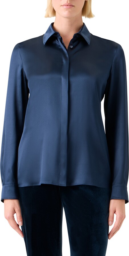 Akris Stretch Silk Satin Button-Up Shirt