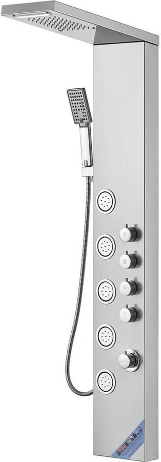 SKYSHALO Shower Panel System, 4 Shower Modes Shower Panel Tower, Rainfall, Waterfall, 5 Full Body Massage Jets, with 59 in. Hose