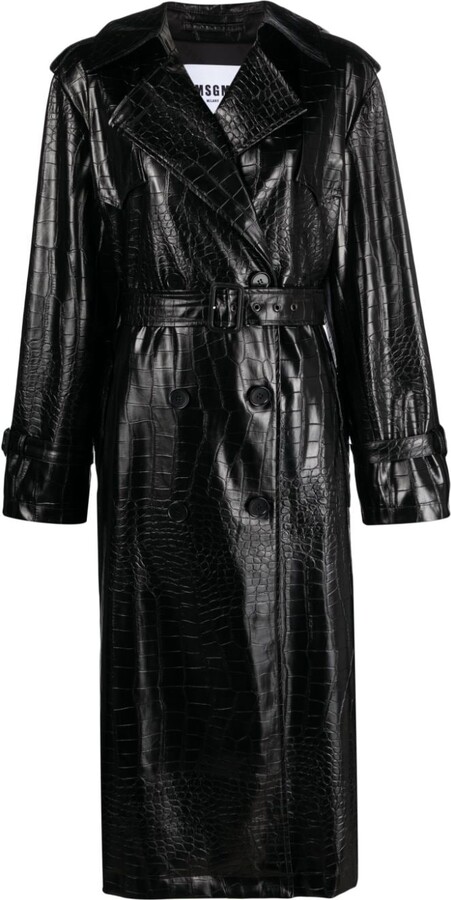 Alligator Embossed Leather Trench Coat For Women