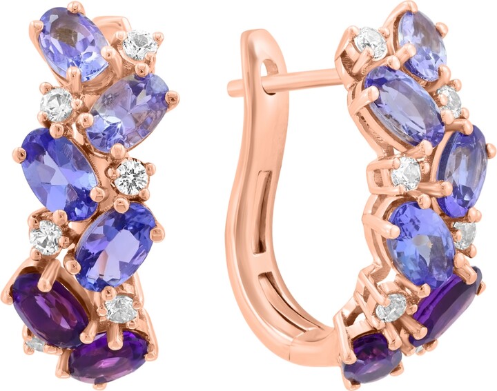 Effy White Sapphire (2/5 ct. t.w.) Amethyst (9/10 ct. t.w.) and Tanzanite (2 ct. t.w.) Earrings in 14K Rose Gold - Rose Gold Blue