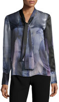 Thumbnail for your product : Lafayette 148 New York Ardell Silk Printed Tie-Neck Top, Ink Multi