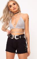 Thumbnail for your product : PrettyLittleThing Cyrus Silver Strap Detail Metallic Knit Bralet