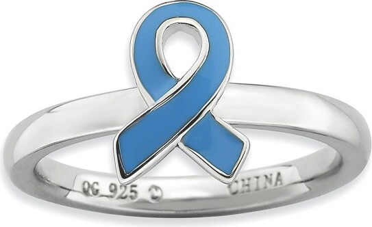 Black Bow Jewelry Co. BlackBowJewelrySilverStackableBlueEnamelAwarenessRibbonRingSize7