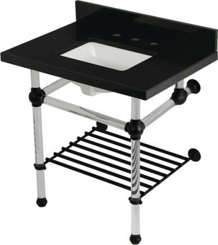 Kingston Brass Templeton 30-Inch Black Granite Console Sink with Acrylic Legs and Shelf (8-Inch, 3-Hole)
