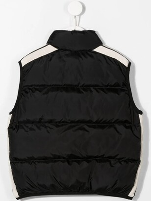 Palm Angels Kids Black Padded Vest With Contrast Logo And Stripes